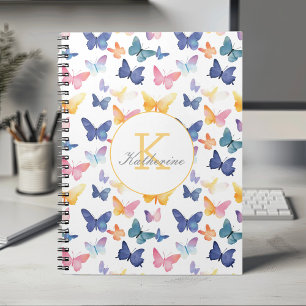 Caderno Espiral Butterfly Watercolor Padrão Colorido Nome Personal