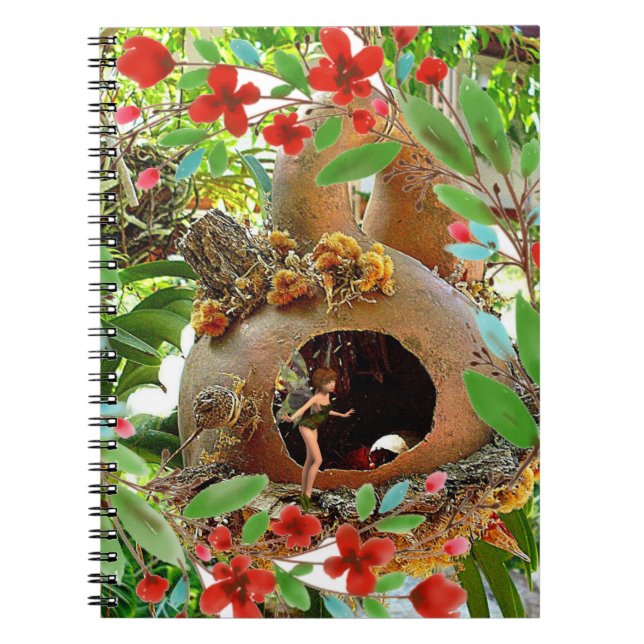 Caderno Espiral Cabaça com Flores Vermelhas e Fada (Frente)