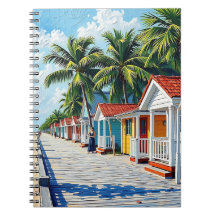 Cabanas de Praia Tropicais Coloridas e Vibrantes