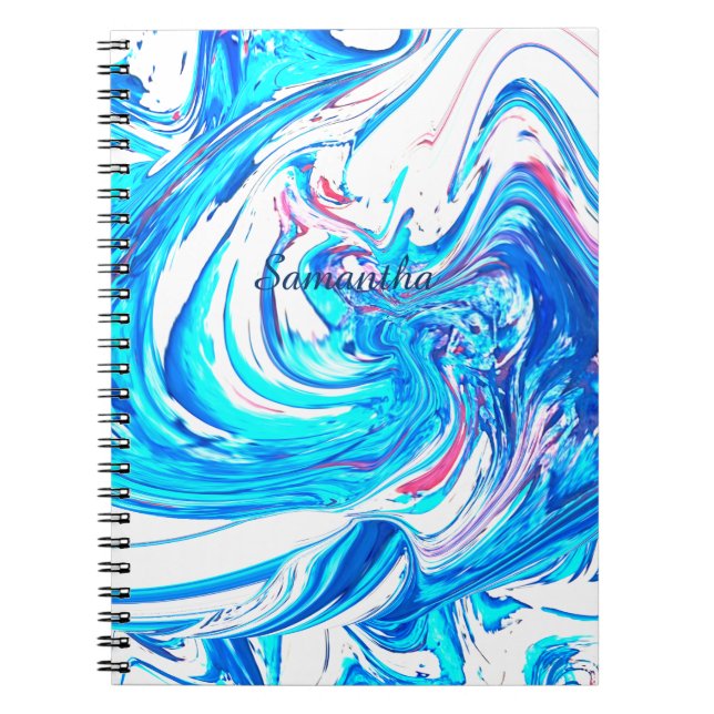 Caderno Espiral Cabeça de Abstrato de pintura em acrílico azul (Frente)