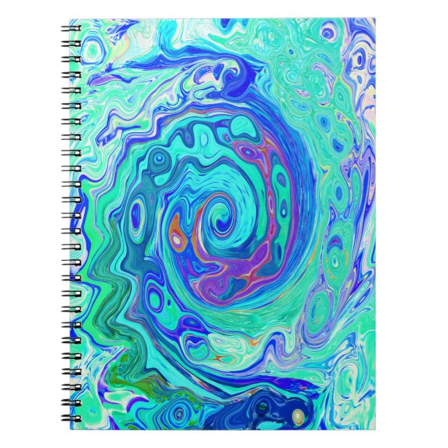 Caderno Espiral Cabeça de Abstrato do Oceano Azul e Líquido Verde (Frente)