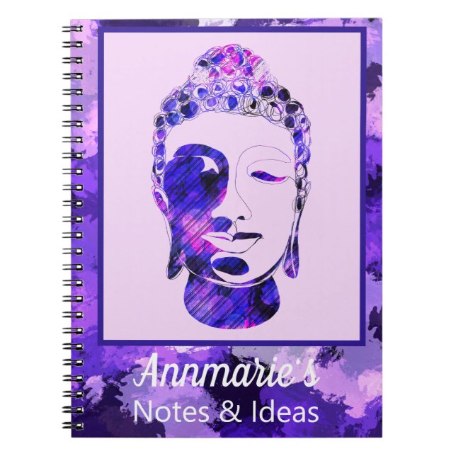 Caderno Espiral Cabeça de Buda Motivacional Roxa Personalizada (Frente)