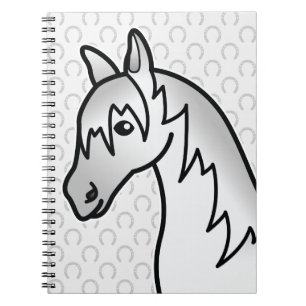 Caderno Espiral Cabeça de Cavalo de Cartoon cinza