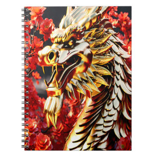 Caderno Espiral Cabeça de ouro do dragão que respira o fogo