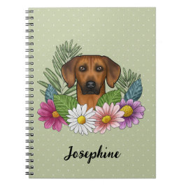 Caderno Espiral Cabeça de Rhodesian Ridgeback Flores Coloridas E N