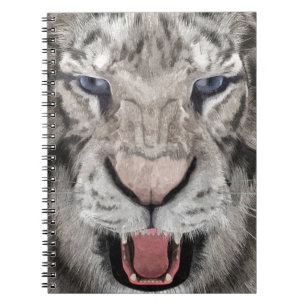 Caderno Espiral Cabeça de Tigre Branco Estética da Vida Selvagem