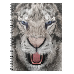 Caderno Espiral Cabeça de Tigre Branco Estética da Vida Selvagem