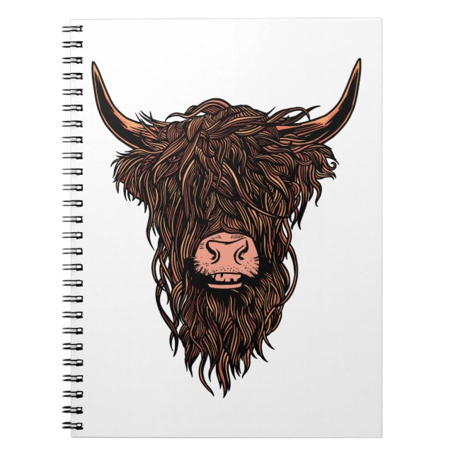 Caderno Espiral Cabeça de Vaca das Terras Altas Engraçada (Frente)