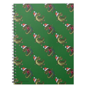 Caderno Espiral Cabeças e Caudas Festivas TRex Padrão Verde