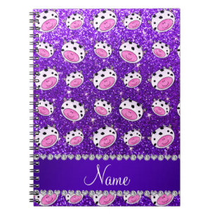 Caderno Espiral Cabeças roxas personalizadas da vaca do brilho do
