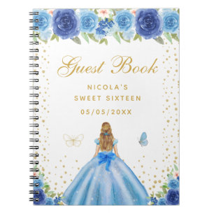 Caderno Espiral Cabelo Loiro Princesa Floral Azul Doce Dezesseis