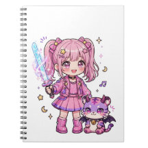 Caçadora de Demônios Kawaii Rosa Fofa com Espada M