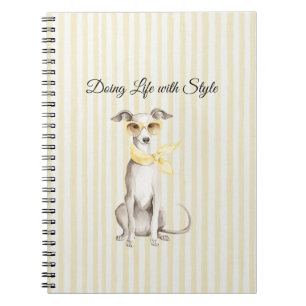 Caderno Espiral Cachecol Amarelo Suave Cachorro Branco 