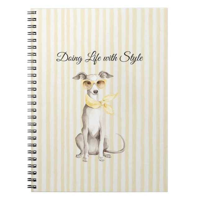 Caderno Espiral Cachecol Amarelo Suave Cachorro Branco  (Frente)