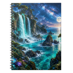 Caderno Espiral Cachoeira de Fantasia Mágica na Costa do Oceano So