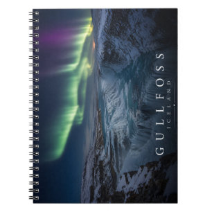 Caderno Espiral Cachoeira Gullfoss Sob Luzes do Norte
