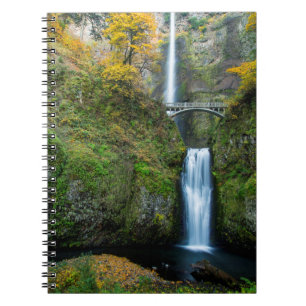 Caderno Espiral Cachoeira Multnomah no Outono no Desfiladeiro do C