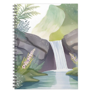 Caderno Espiral Cachoeira Sussurro   Paisagem Aquarela Natureza