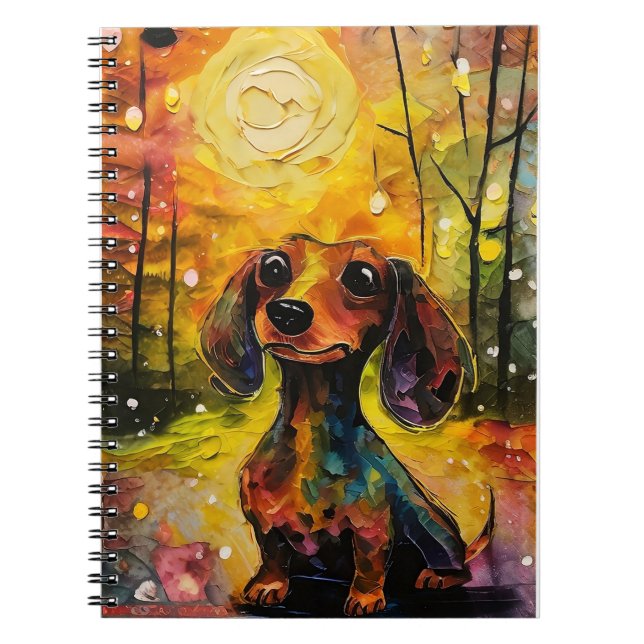 Caderno Espiral Cachorrinho Dachshund Caprichoso e Fofo na Florest (Frente)