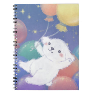 Caderno Espiral Cachorrinho Fofo com Balões & Estrelas