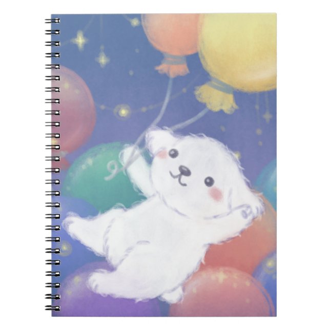 Caderno Espiral Cachorrinho Fofo com Balões & Estrelas (Frente)