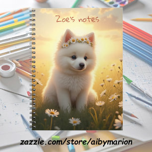 Caderno Espiral Cachorrinho Spitz branco e adorável