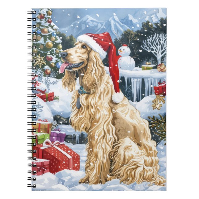 Caderno Espiral Cachorro Afegão de inverno Maravilha de Natal (Frente)