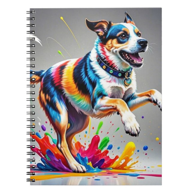 Caderno Espiral Cachorro alegre e alegre e divertido, (Frente)