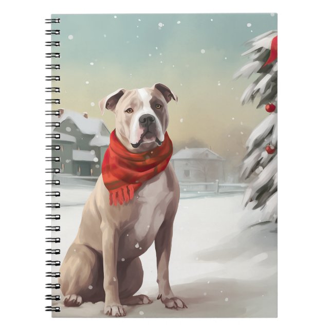Caderno Espiral Cachorro Americano Staffordshire no Natal da Neve (Frente)