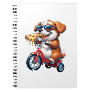 Caderno Espiral cachorro andando de bicicleta comendo pizza