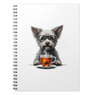 Caderno Espiral Cachorro Antigo Segurando Chá com Óculos Pet Retro