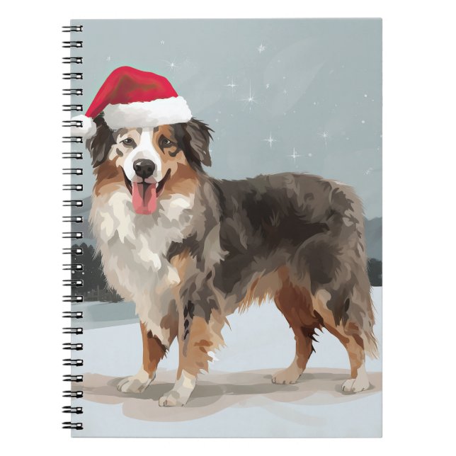 Caderno Espiral Cachorro Australiano no Natal da Neve (Frente)