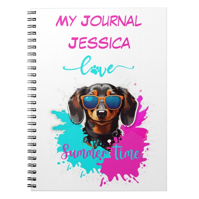 Caderno Espiral Cachorro Azul Cor-de-rosa-branca (Frente)