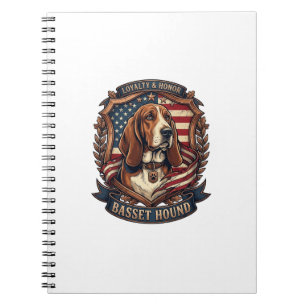 Caderno Espiral Cachorro Basset Hound Lealdade Honra Cão Bandeira 