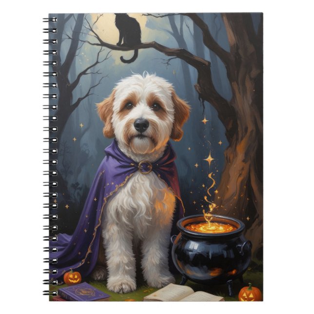 Caderno Espiral Cachorro Bernedoodle Pintura do Dia das Bruxas (Frente)