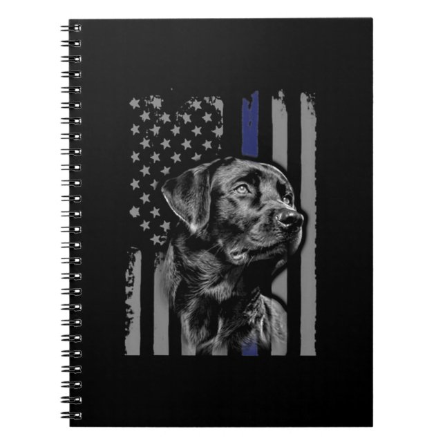 Caderno Espiral Cachorro | Black Labrador American Flag Thin Line (Frente)