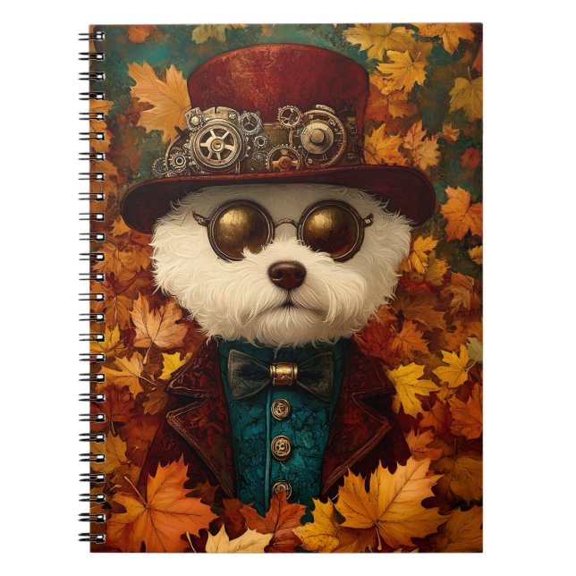 Caderno Espiral Cachorro Branco Steampunk Whimsy Cachorro T1 Novid (Frente)