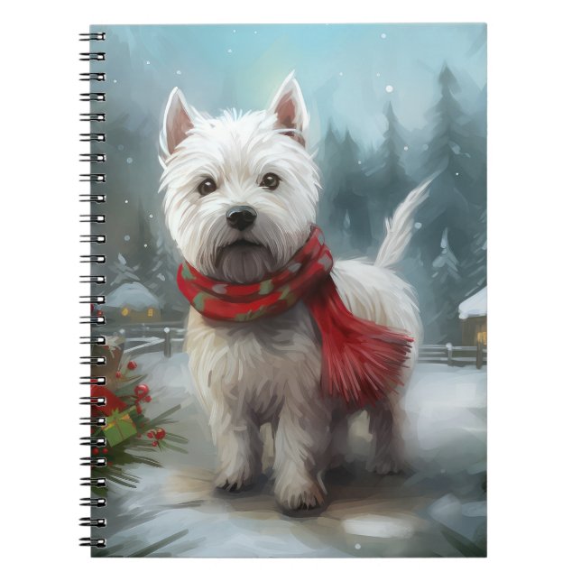 Caderno Espiral Cachorro Branco Terrier no West Highland no Natal  (Frente)