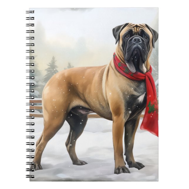 Caderno Espiral Cachorro Bullmastiff no Natal da Neve (Frente)