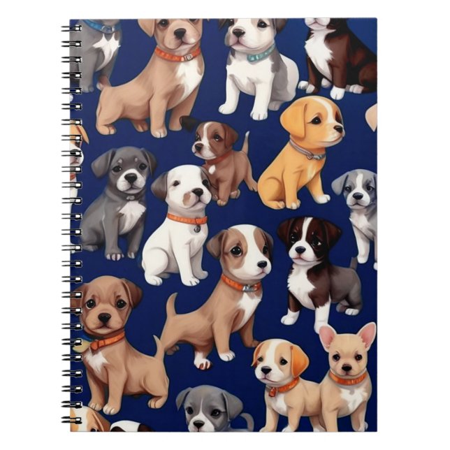 Caderno Espiral Cachorro Cachorro Marinho Design de Padrão Azul (Frente)