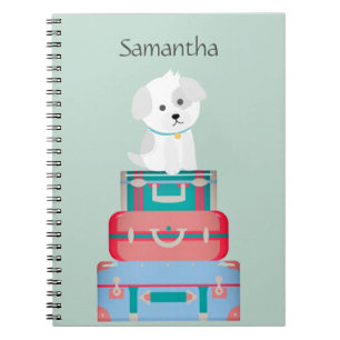 Caderno Espiral Cachorro Cachorro Sentado em Suitcases Personaliza