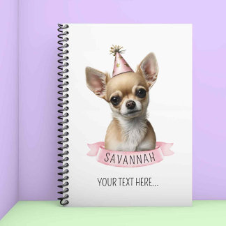 Caderno Espiral Cachorro Chihuahua bonito com nome rosa para nota