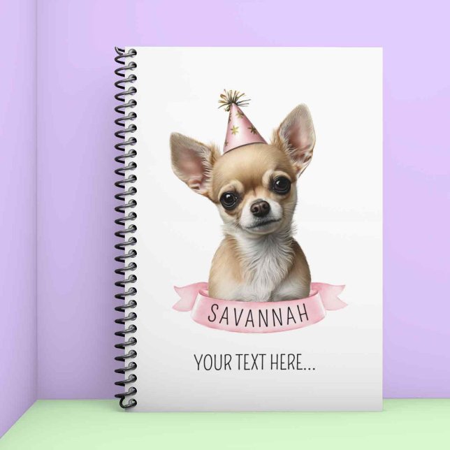 Caderno Espiral Cachorro Chihuahua bonito com nome rosa para nota  (Criador carregado)