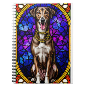 Caderno Espiral Cachorro Colorido Com Corrente de Ouro em Vitral