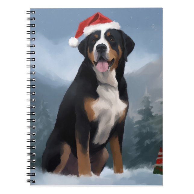 Caderno Espiral Cachorro da Grande Suíça no Natal da Neve (Frente)