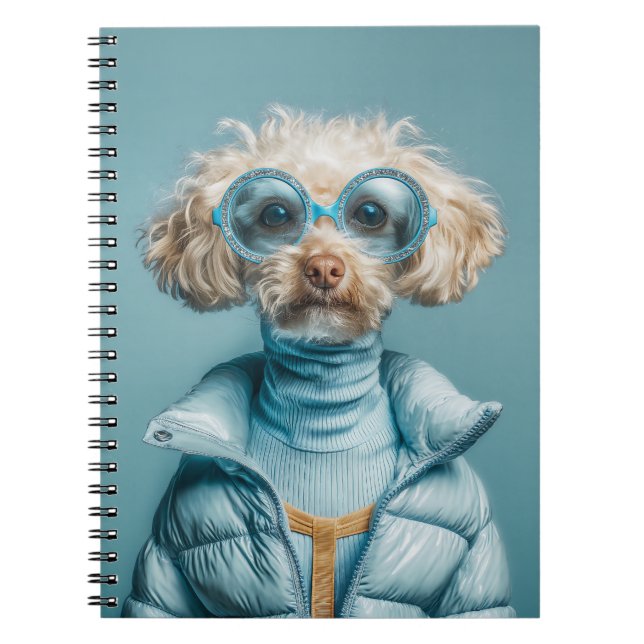 Caderno Espiral Cachorro da Moda com Roupa Azul (Frente)