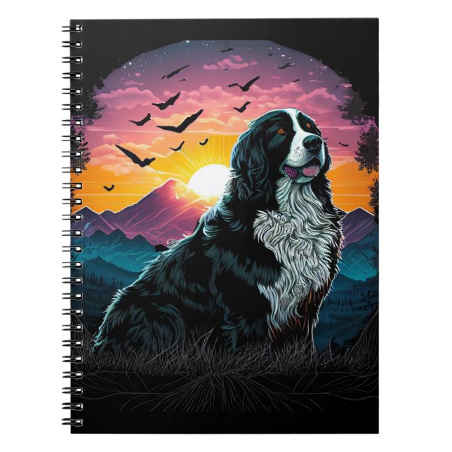 Caderno Espiral Cachorro da Montanha Bernese com Vista de Montanha (Frente)
