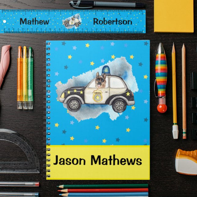 Caderno Espiral Cachorro da Polícia Bonita no Carro (Criador carregado)