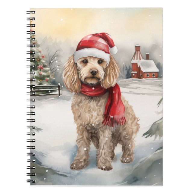 Caderno Espiral Cachorro de Cockapoo no Natal da Neve (Frente)