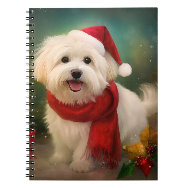 Caderno Espiral Cachorro de Coton de Tulear no Natal da Neve (Frente)
